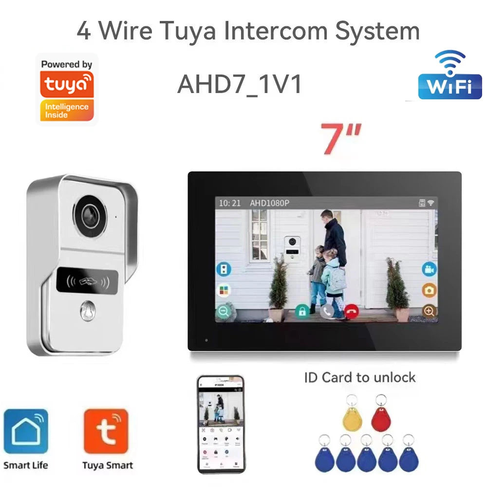 Support Tuya app WiFi visual intercom doorbell system 7/10 inch touch screen indoor monitoring intelligent villa home security