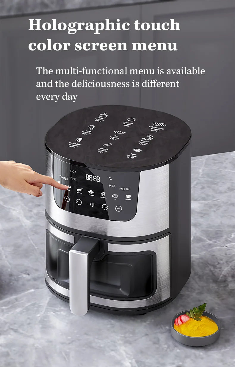 7L Air Fryer Big Capacity Stainless Steel Visible Electric Fryer Household Electric Oven Multi-function