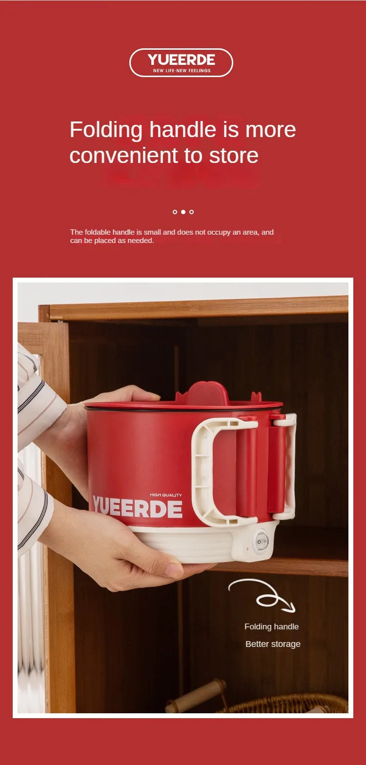 Red YUEERDE electric folding hot pot with folding handle for compact storage