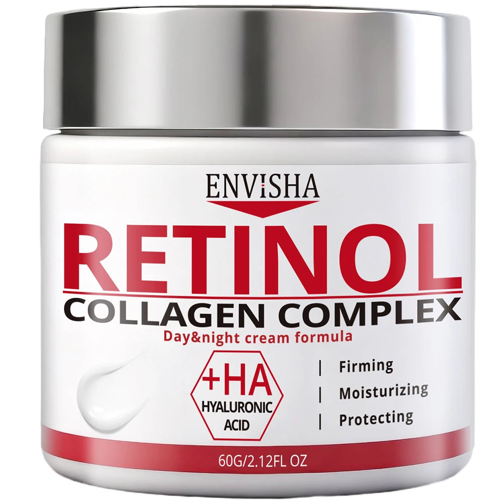 ENVISHA Retinol Collagen Complex 60g jar, a firming and moisturizing day and night face cream with Hyaluronic Acid.