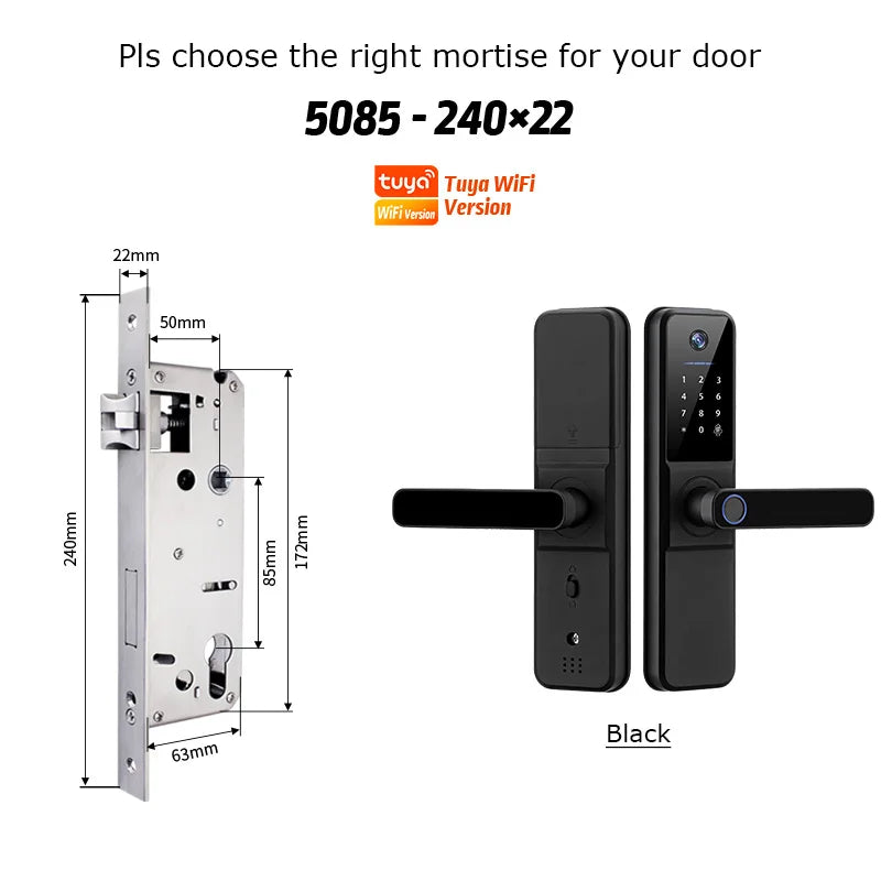 YRHAND Tuya Wifi fechadura eletronica digital Smart Door Lock With Biometric Camera Fingerprint Smart Card Password For home