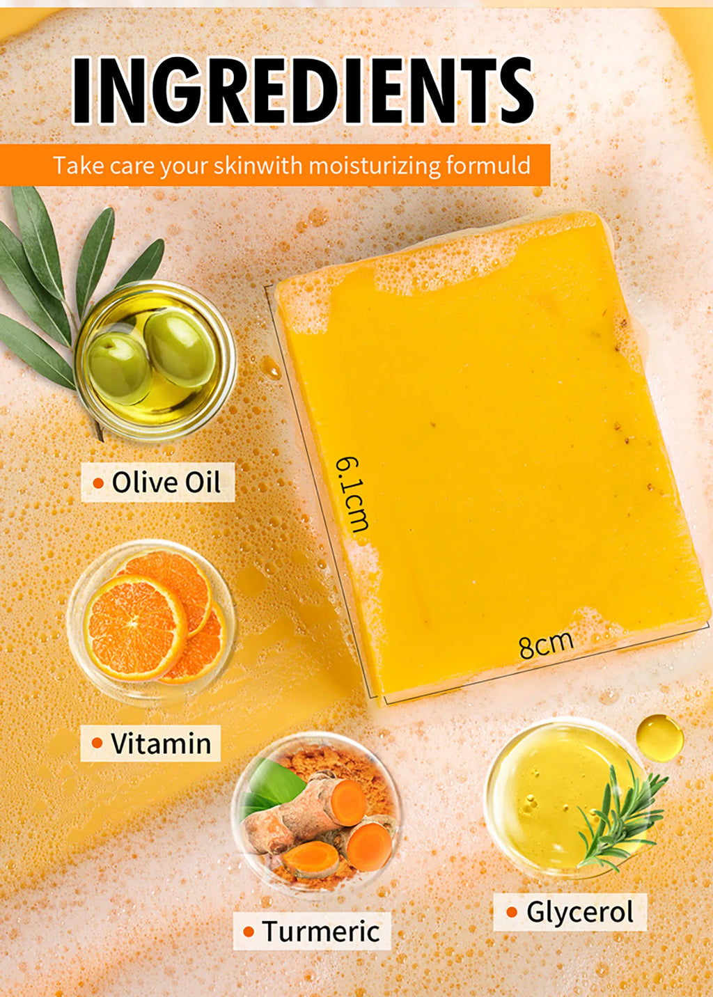 AILKE Natural Turmeric Soap for Face & Body, Whitening, Clean Stains, Even Skin Tone, Remove Acne, Age Spot, Black Spot, 200g