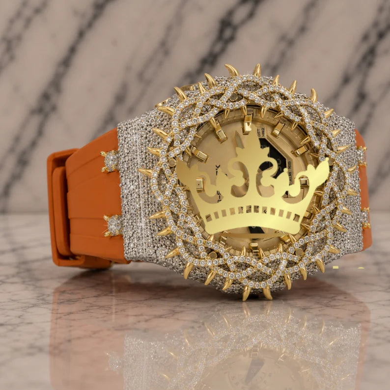 High End Mechanical Square Stainless Steel Men's Fashion Watch Sapphire Crystal Covered Thorn Bezel Orange Rubber Strap