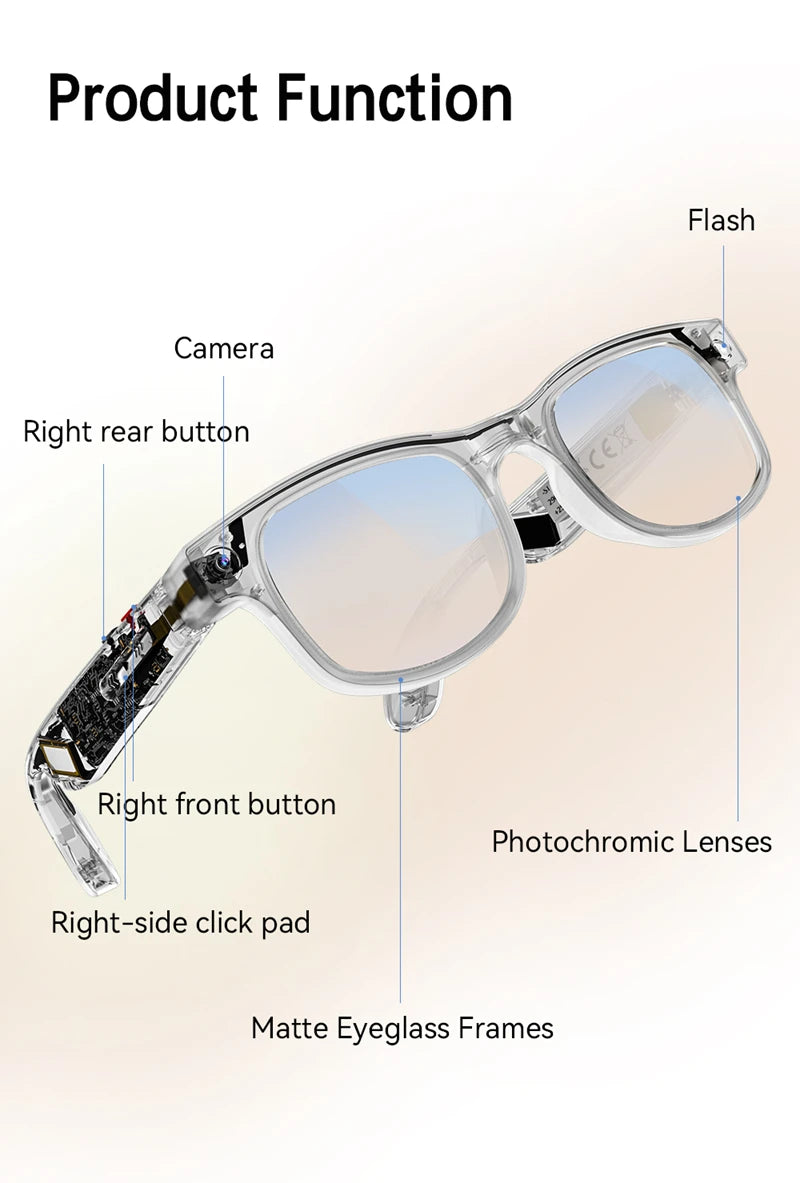 Tidesmit Smart Glasses with Camera & Bluetooth - Black & Transparent Tidesmit