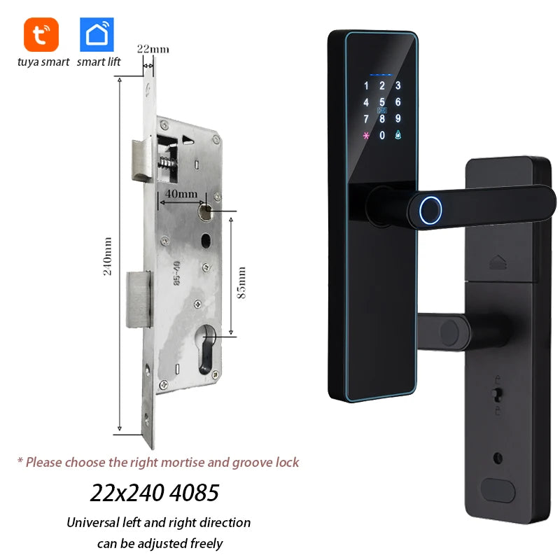 2026 New WiFi Tuya APP Smart Door Lock Remote Unlocking Digital Electronic Smart Home Wooden Door Lock Fingerprint Sound Quiet