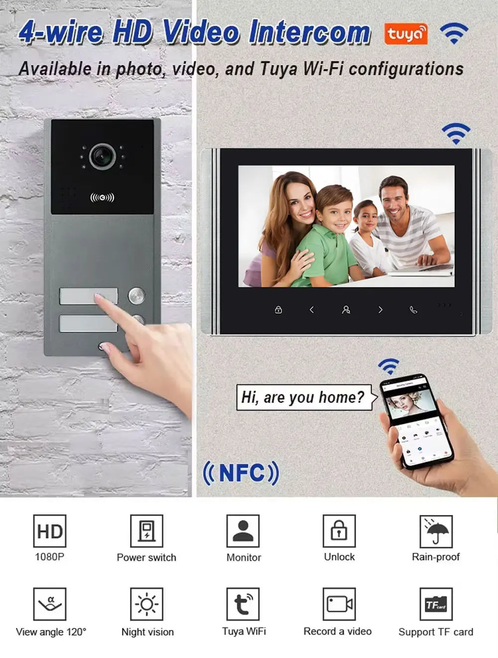 2/3/4 Unit Home Video Intercom for Apartments Residential Intercom Doorbell Wifi Video Door Phone System with RFID Card Unlock