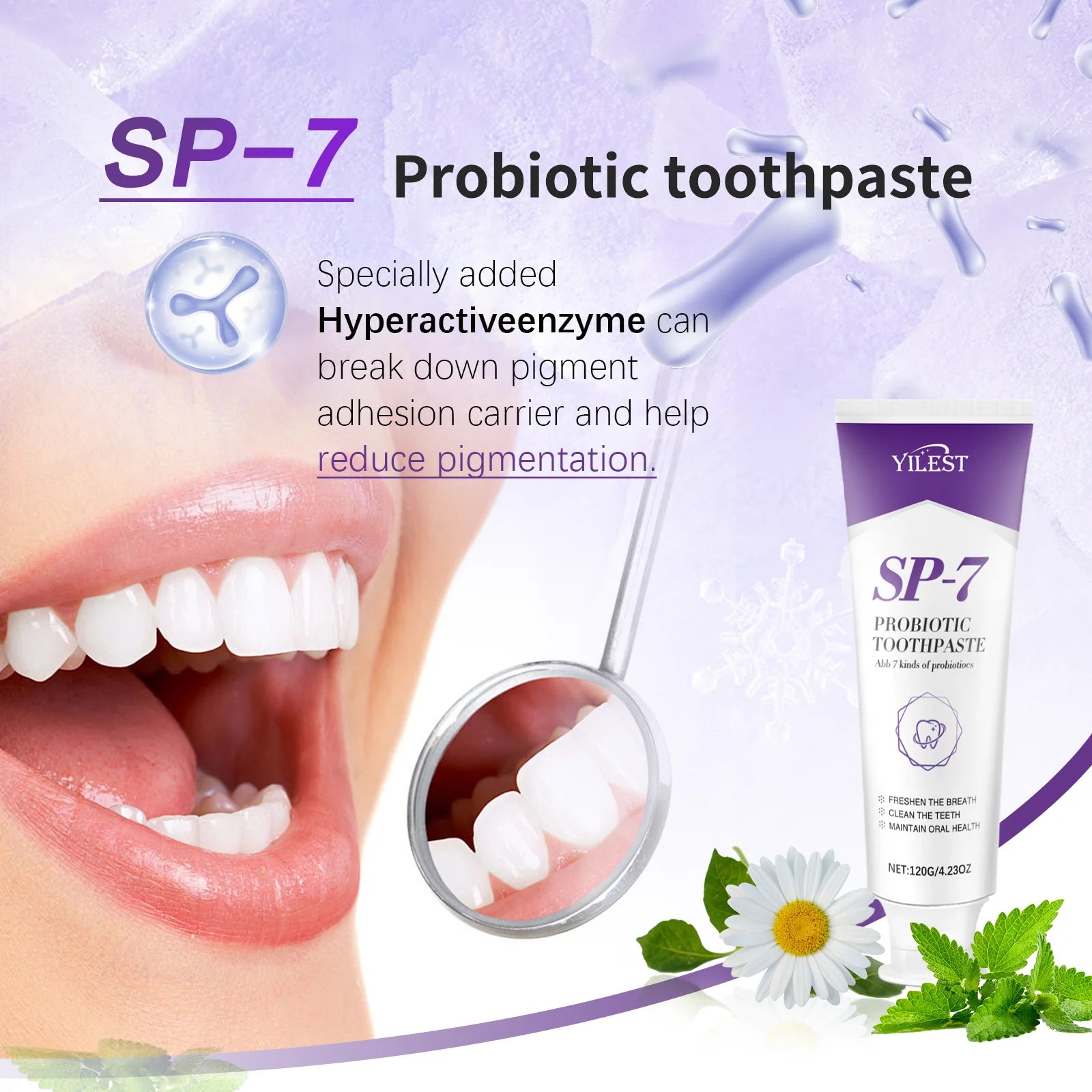 Tidesmit SP-7 Probiotic Teeth Whitening Toothpaste for plaque removal and fresh breath oral hygiene care 120g