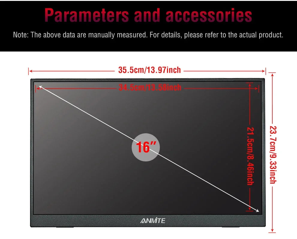 Anmite 16-Inch 144Hz Portable Touch Monitor Non-touch optional 1200P For XBox PS4 / 5 Switch Cell Phone PC Loptop Extension