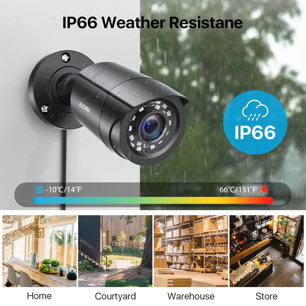 ZOSI 1080P 4 Pack HD TVI Security Cameras Outdoor Indoor Weatherproof Bullet Surveillance Camera for Analog CCTV DVR System