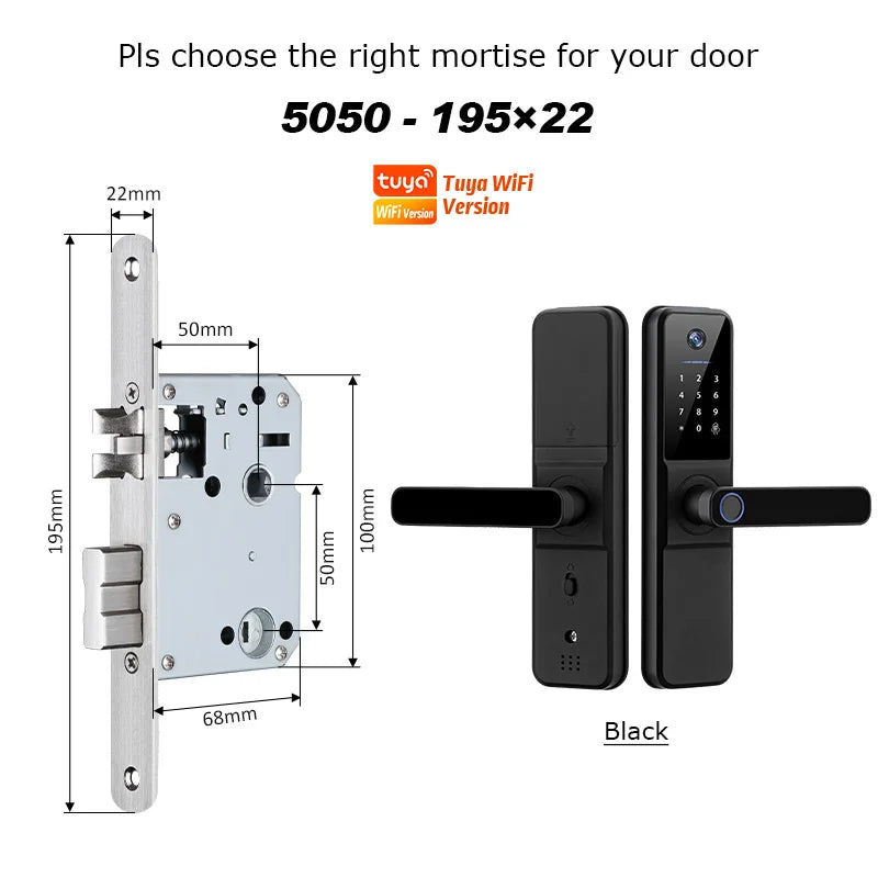 YRHAND Tuya Wifi fechadura eletronica digital Smart Door Lock With Biometric Camera Fingerprint Smart Card Password For home