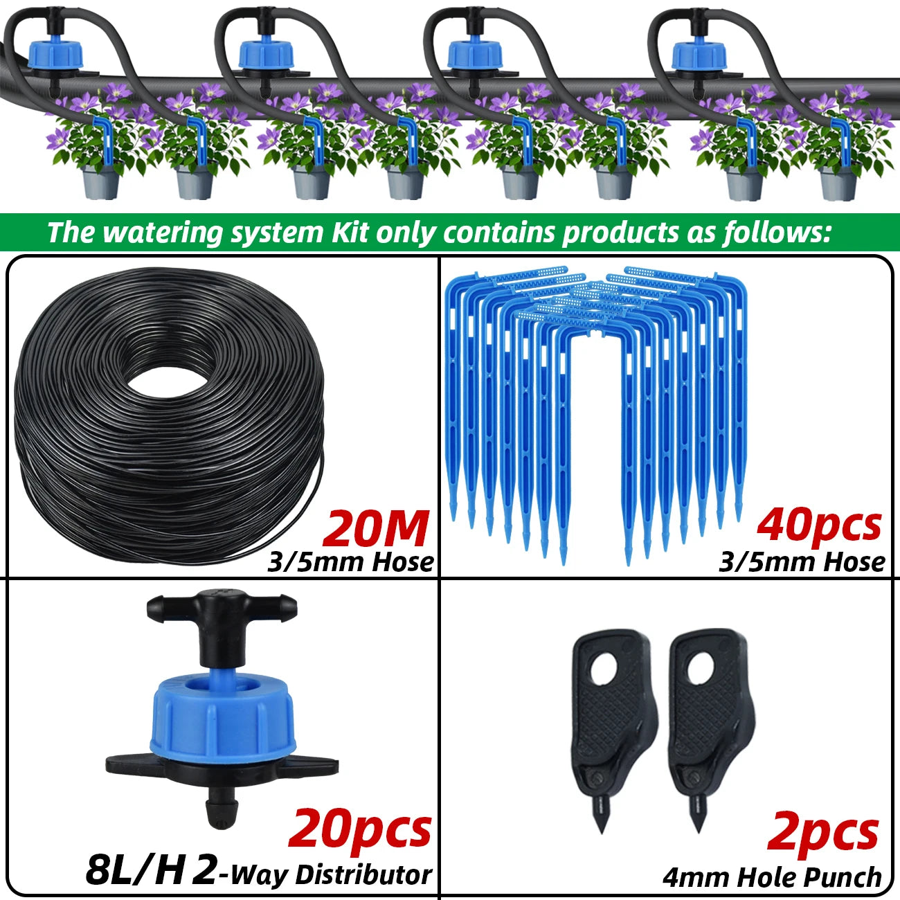 KESLA Drip Irrigation Kit 10-100M 4Way 2Way 8L Drip Arrow 3/5mm Hose Watering System Dripper Sprinkler Pot Planting Greenhouse