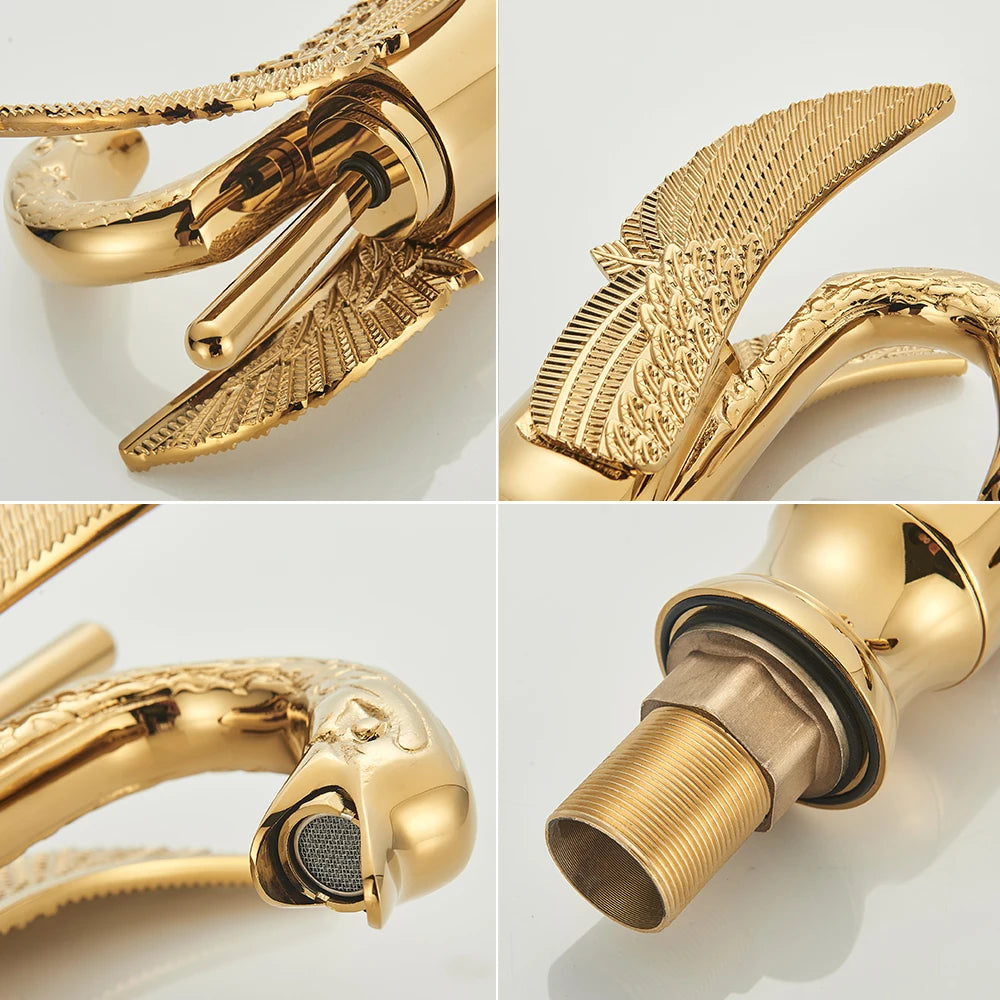 Gold Swan Bathroom Basin Faucet Deck Mounted Mixer Taps Hot and Cold Water Basinwash Sink Mixers Brass Tap