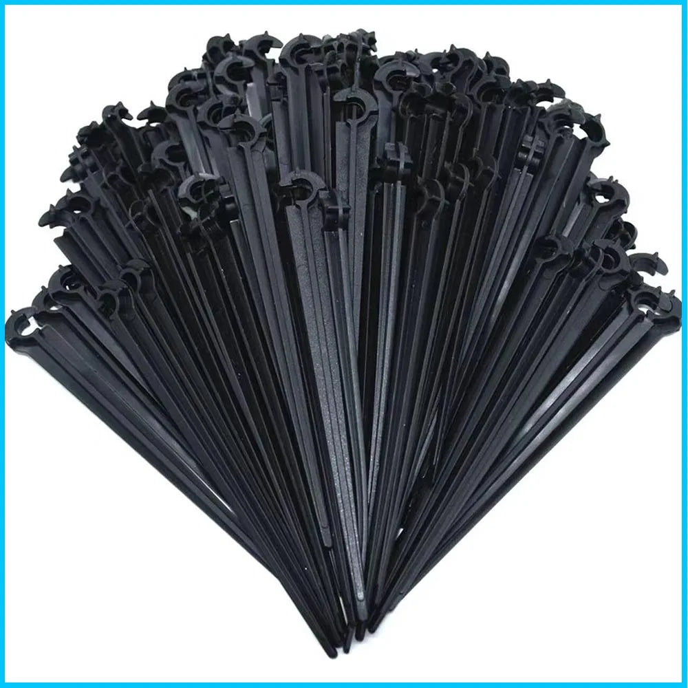 Black 8-hole drip irrigation stakes, bundled and ready to install
