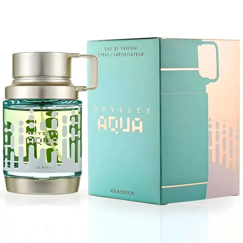 Armaf Odyssey Aqua EDP for men: 100ml Arabian cologne in a unique cylindrical bottle with metal handle and aqua box.
