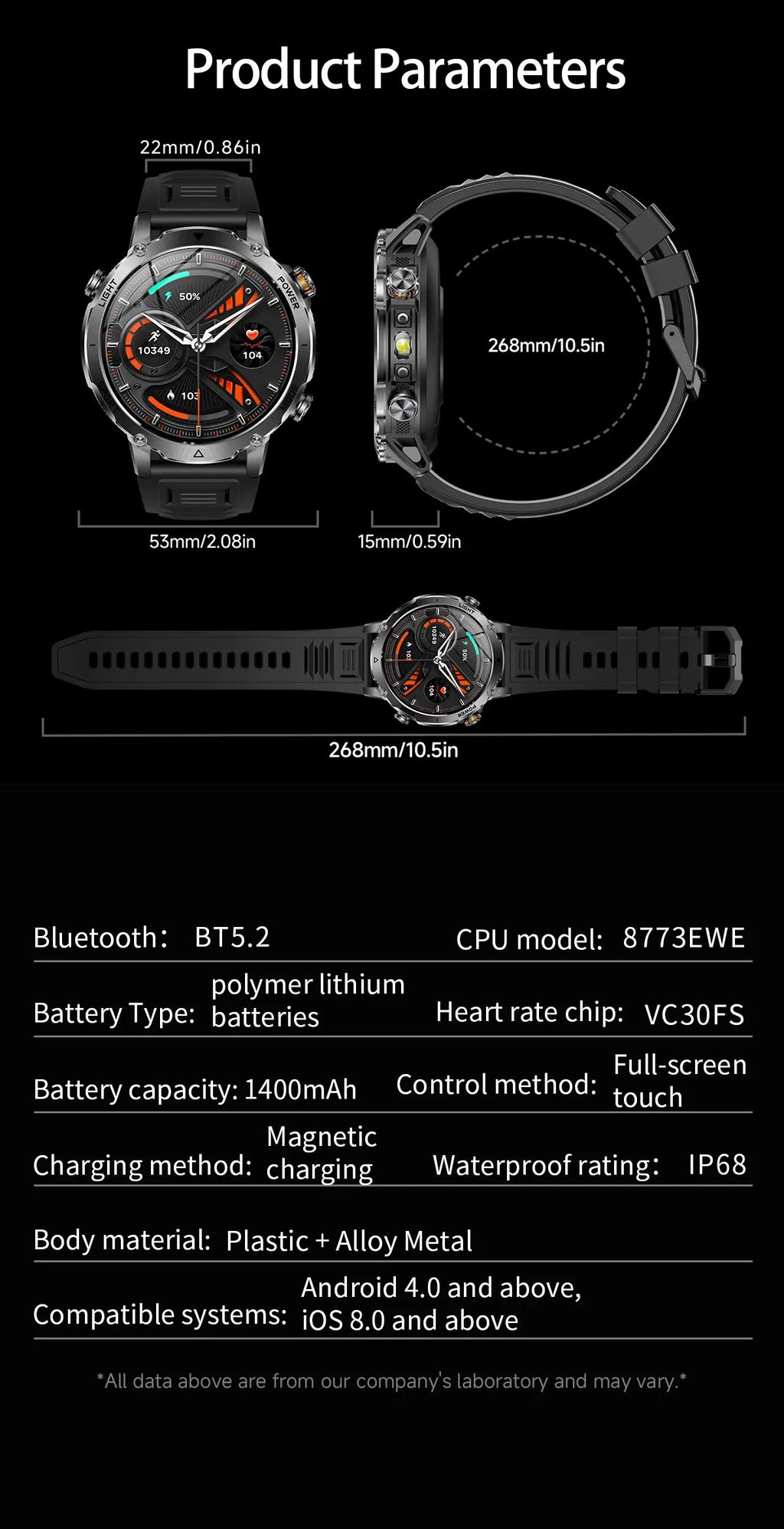 New GPS Sapphire Glass Smartwatch Business men 1.7-inch AMLED Screen Clock 1400mAh Battery 10ATM waterproof Titanium alloy Watch