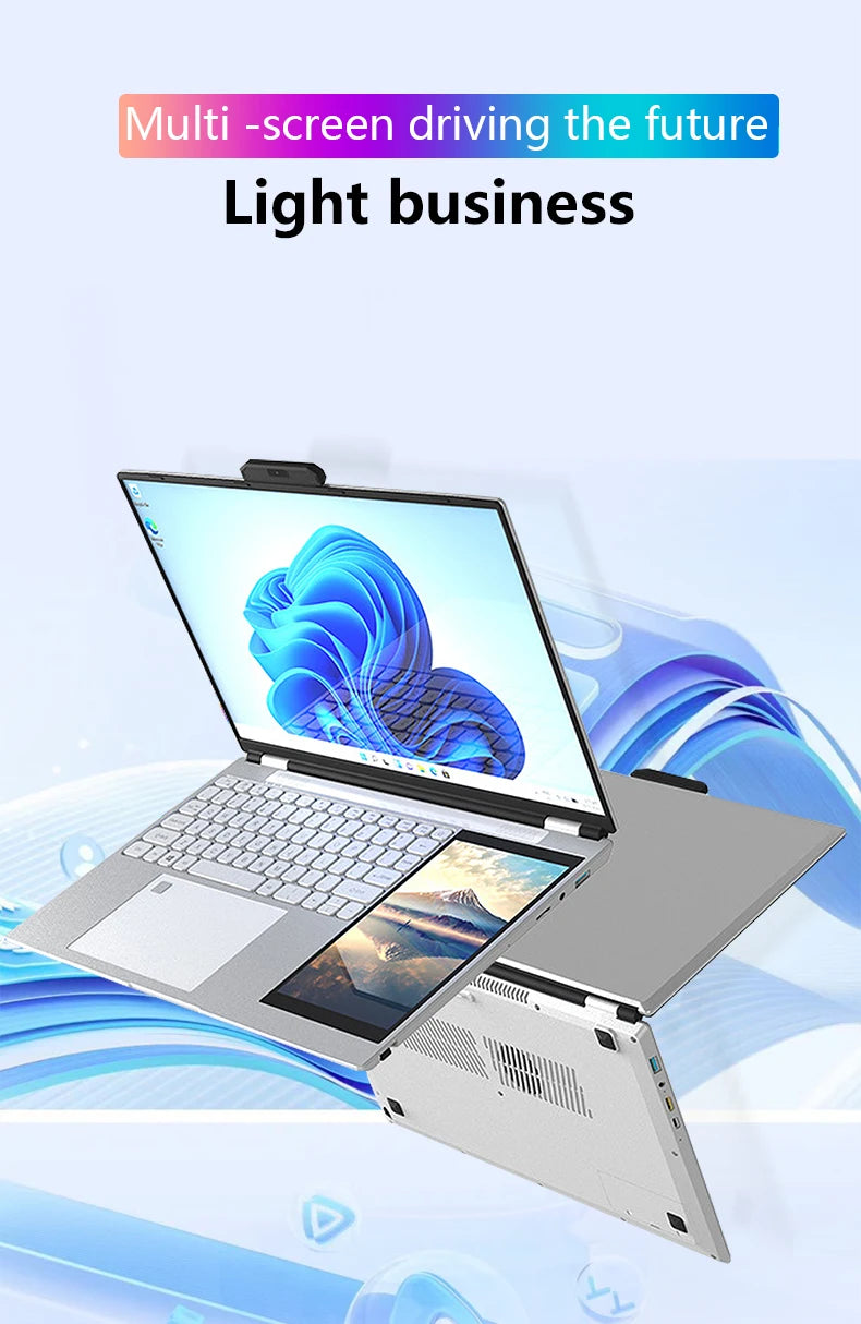 New 15.6 Inch+7 Inch LCD Dual Screen Laptop Computer Core N95 Laptop DDR4 16GB Touch Screen Laptop