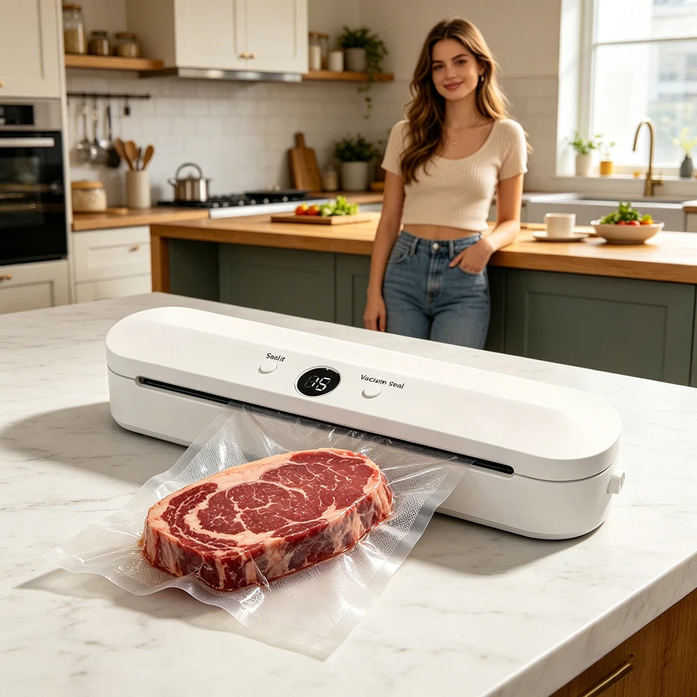 Automatic Vacuum Sealer Machine With 10pcs Free Food Saver Bags for Food Vegetables Fruits Nuts and Meat Storage Proof Sealer
