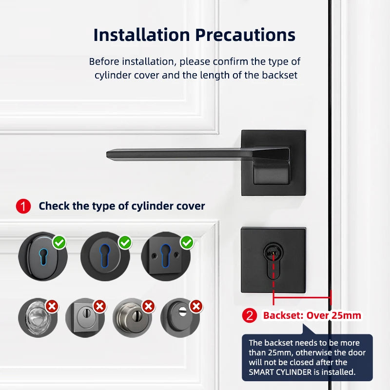 V1 Pro+ Version Adjustable TUYA or TTLock APP Fingerprint Password Digital RFID Card Cylinder Smart Door Lock for Home Hotel