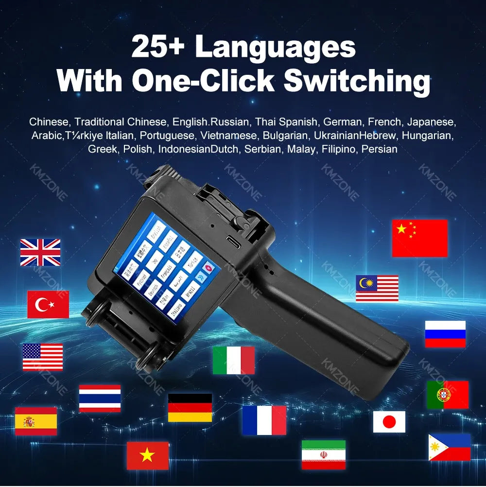 Mini handheld inkjet printer with one-click switching for multiple languages