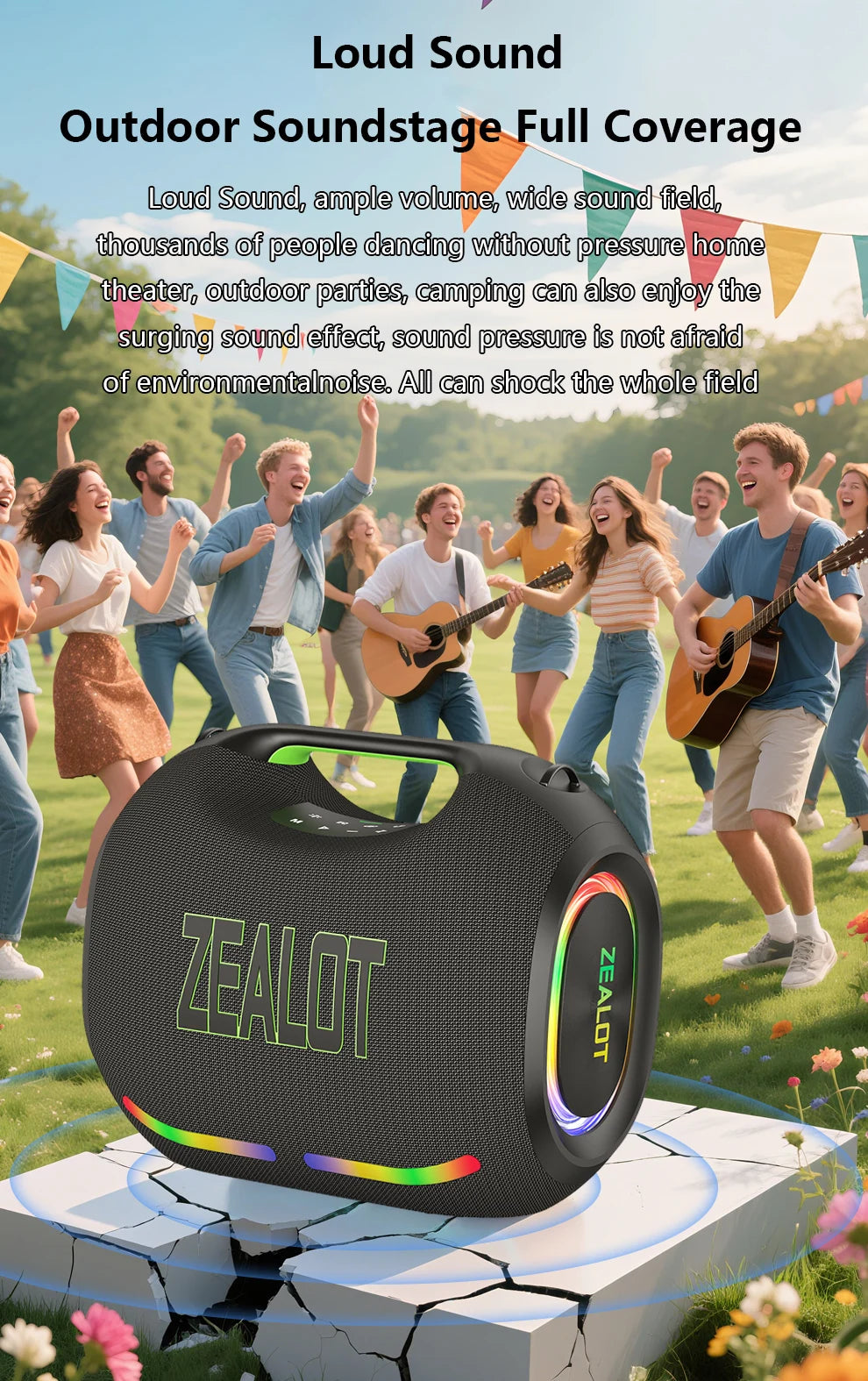ZEALOT-ZE21 400W Big Power Wireless Bluetooth Peaker Outdoor Portable 48000mAh Long Battery With RGB Color Lights TWS Subwoofer High Volume Waterproof Bluetooth Speaker
