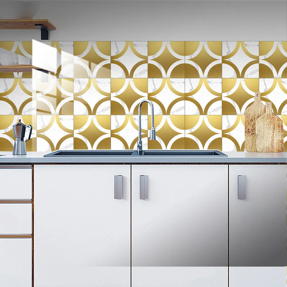 10pcs Crystal Tile Wall Stickers Self-Adhesive Kitchen Tiles PVC Backsplash Stickers Peel and Stick Bathroom Faux Stone Effect