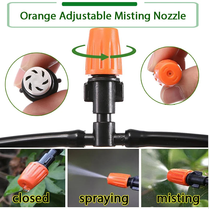 ZK Water Saving Drip Irrigation Kit, 8-Hole Drip Atomizing Nozzle, 4/7 Tubing, C Y Stake for Garden Farm Multi-Scenario Watering