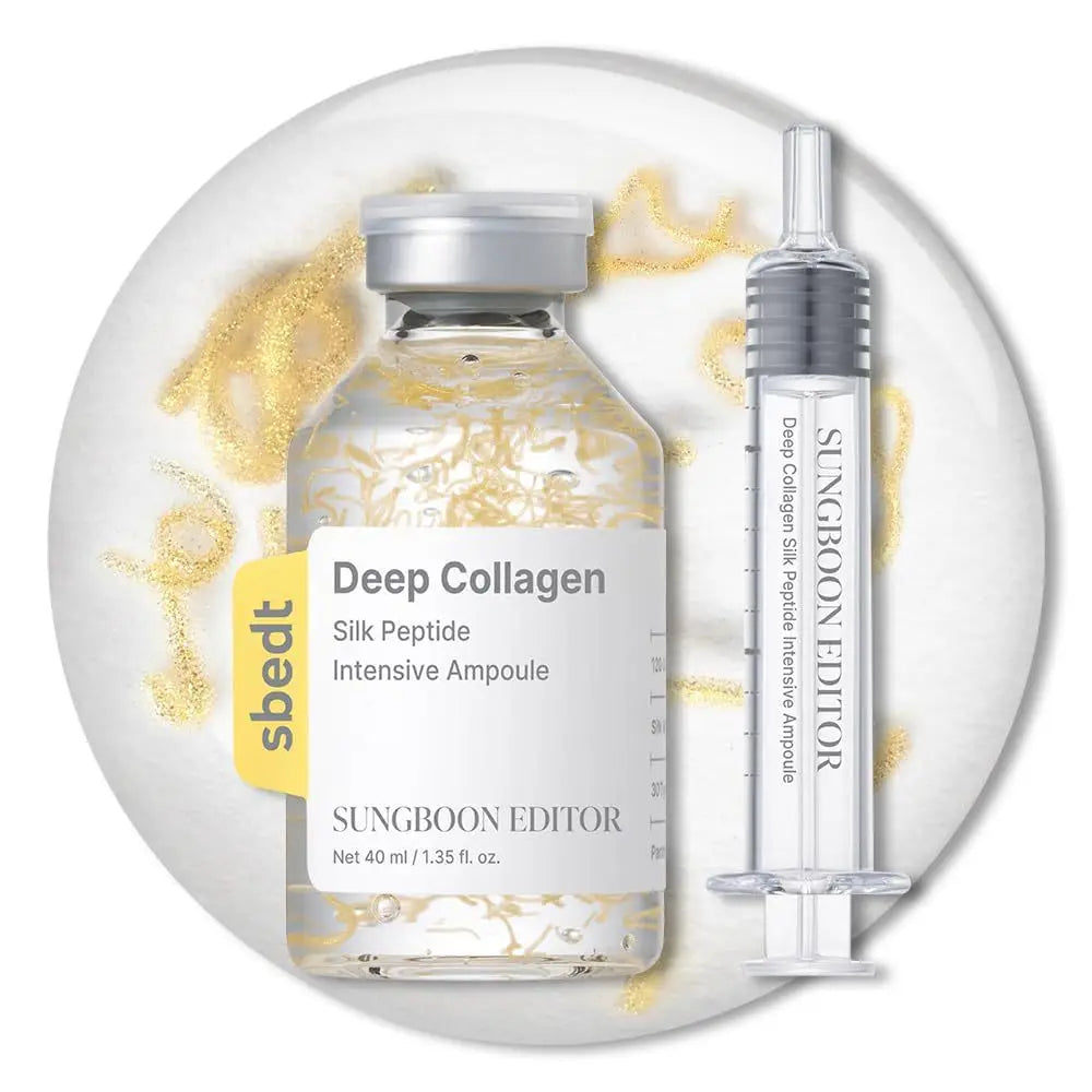 Sungboon Editor Deep Collagen Silk Peptide Intensive Ampoule in a vial bottle with applicator for skin tightening.