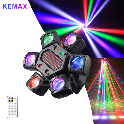 Six-head mini disco party light with multicolor LED lens array and included remote