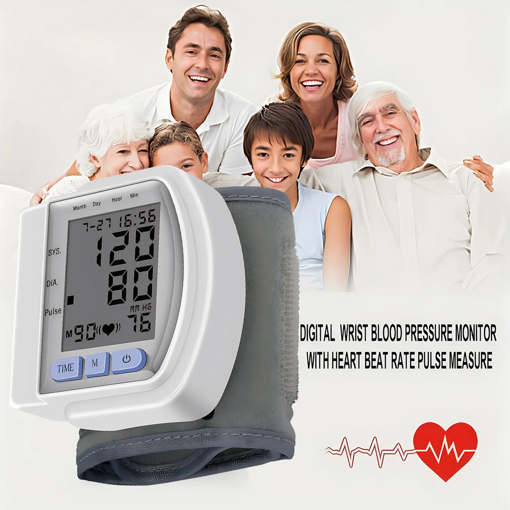 Wrist Blood Pressure Monitor Bp Monitor Large LCD Display Blood Pressure Machine Adjustable Wrist Cuff