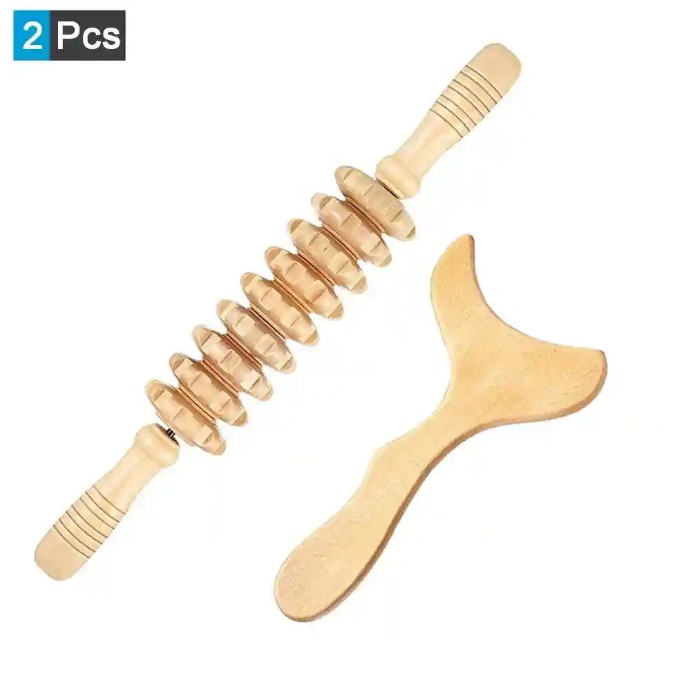 Wood Therapy Massage Roller - Professional Anti Cellulite Guasha Tool Massage Roller 2Pcs Tidesmit