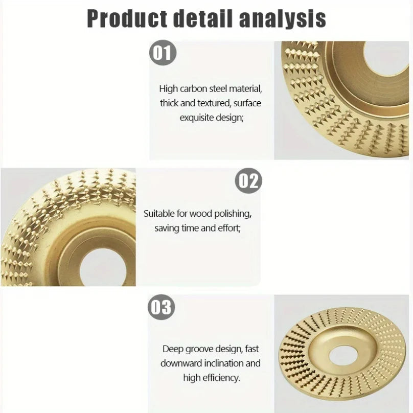 5-Piece Wood Carving Disc Set, Compatible with 100-Type Angle Grinder, Wooden Grinding Wheel Discs, 3 Grinding Discs + 2 Angle Grinder Pressure Plates, Tool Accessories