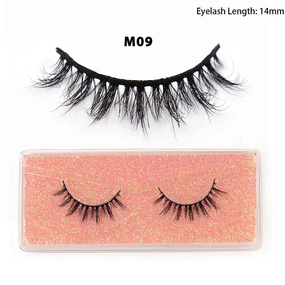 Tidesmit 12mm-15mm short natural 3D mink lashes fluffy wispy false eyelash extensions for face makeup detail view