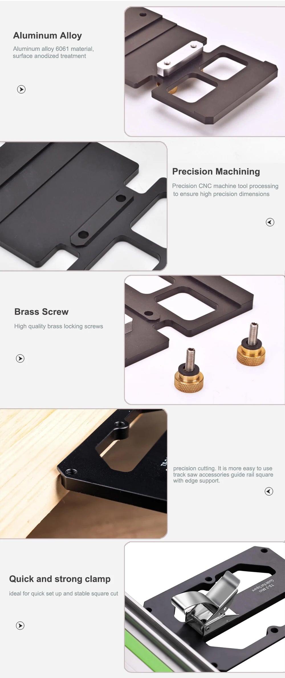 Woodworking Guide Rail Square Right Angle Positioning Plate Match TS55/TS75 Slide Rails Compatible with Festool/Makita/Milwaukee