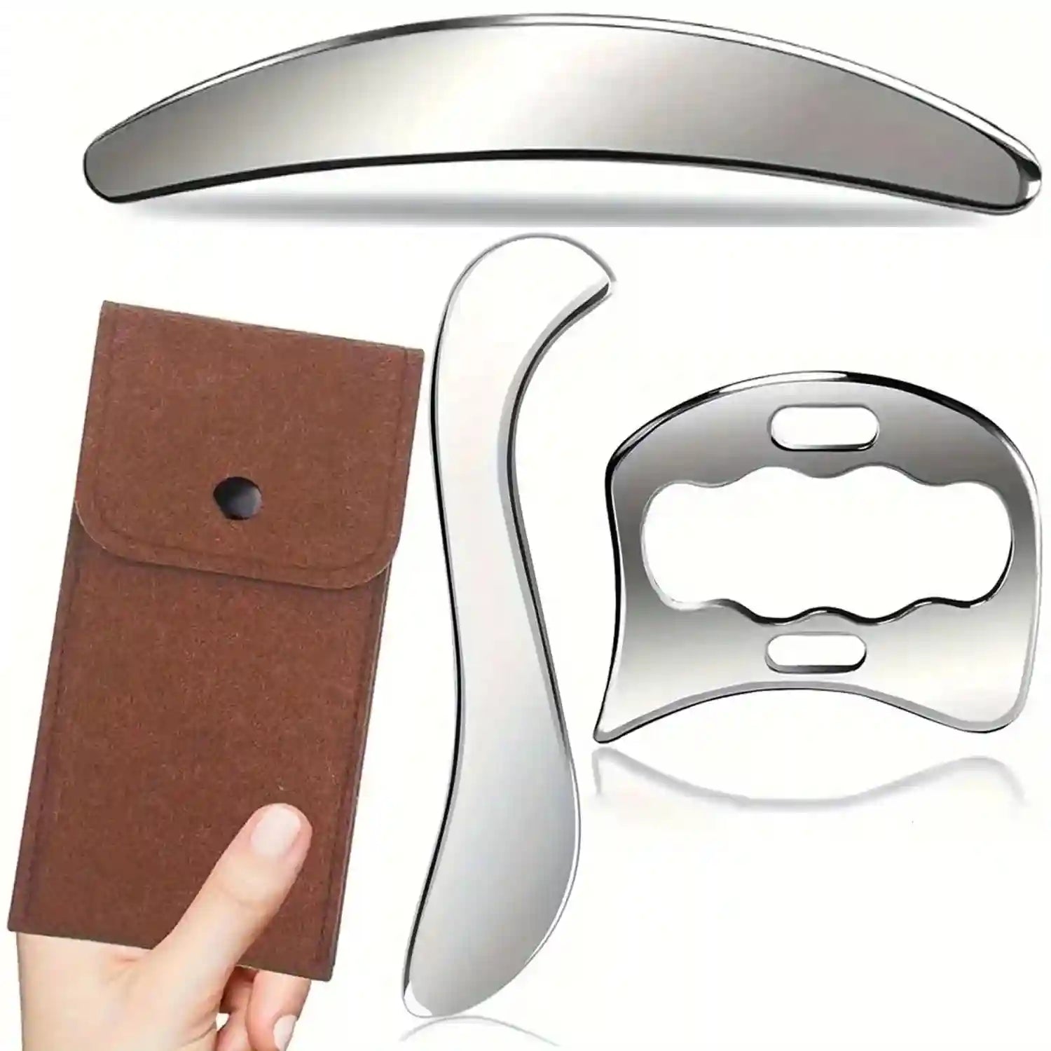 Stainless Steel Gua Sha Set - 3-Piece Muscle Relief & Scraper Tool Eye Massage Instrument 3pcs setwithbag Tidesmit
