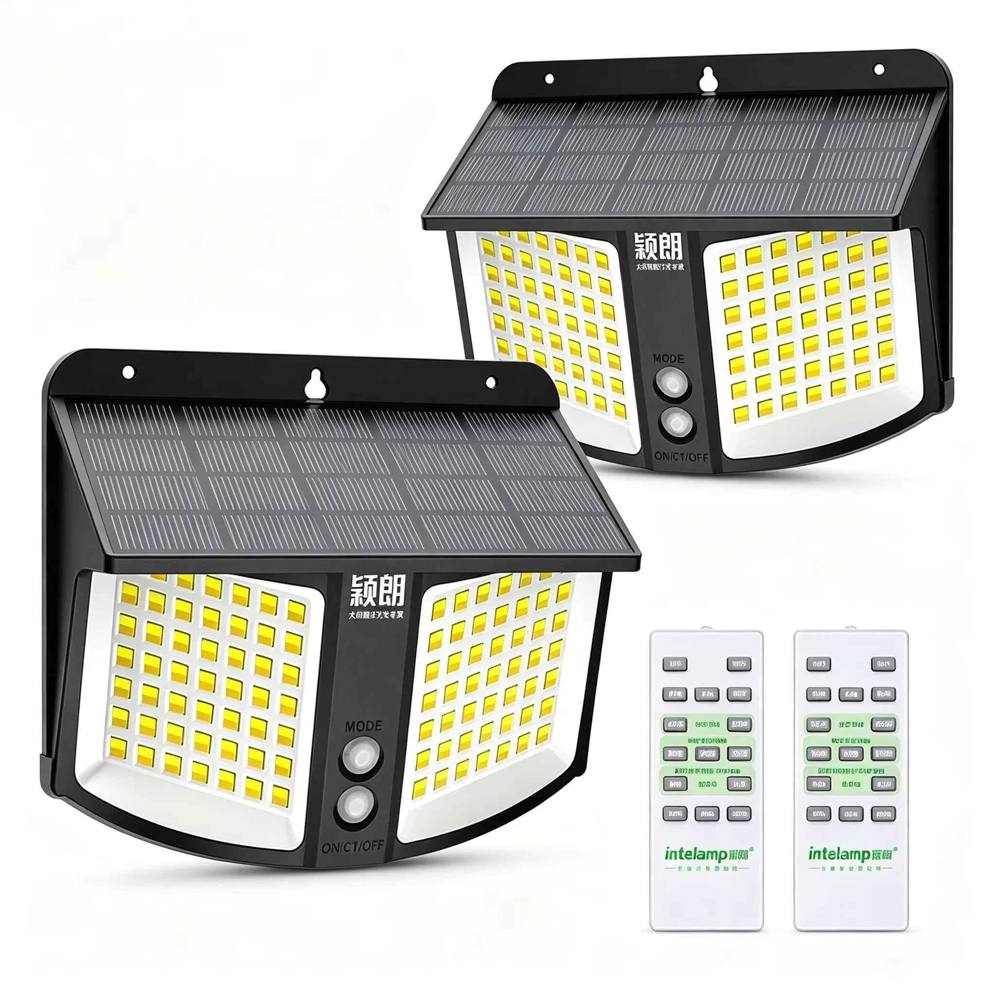 Intelamp 4000Mah Outdoor Solar Light 196 Led Security Flood Light with Remote Dual Motion Sensor 3 Color Modes 3000K/6500K Ip65 Waterproof Wall Light for Porch Garden Yard Garage Fence