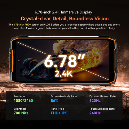 Blackview OSCAL PILOT 3 5G mobile phones AI Rugged Smartphone MTK 6300, 6.78" 2.4K Display 120Hz, 12GB 256GB, 7500Amh Phones