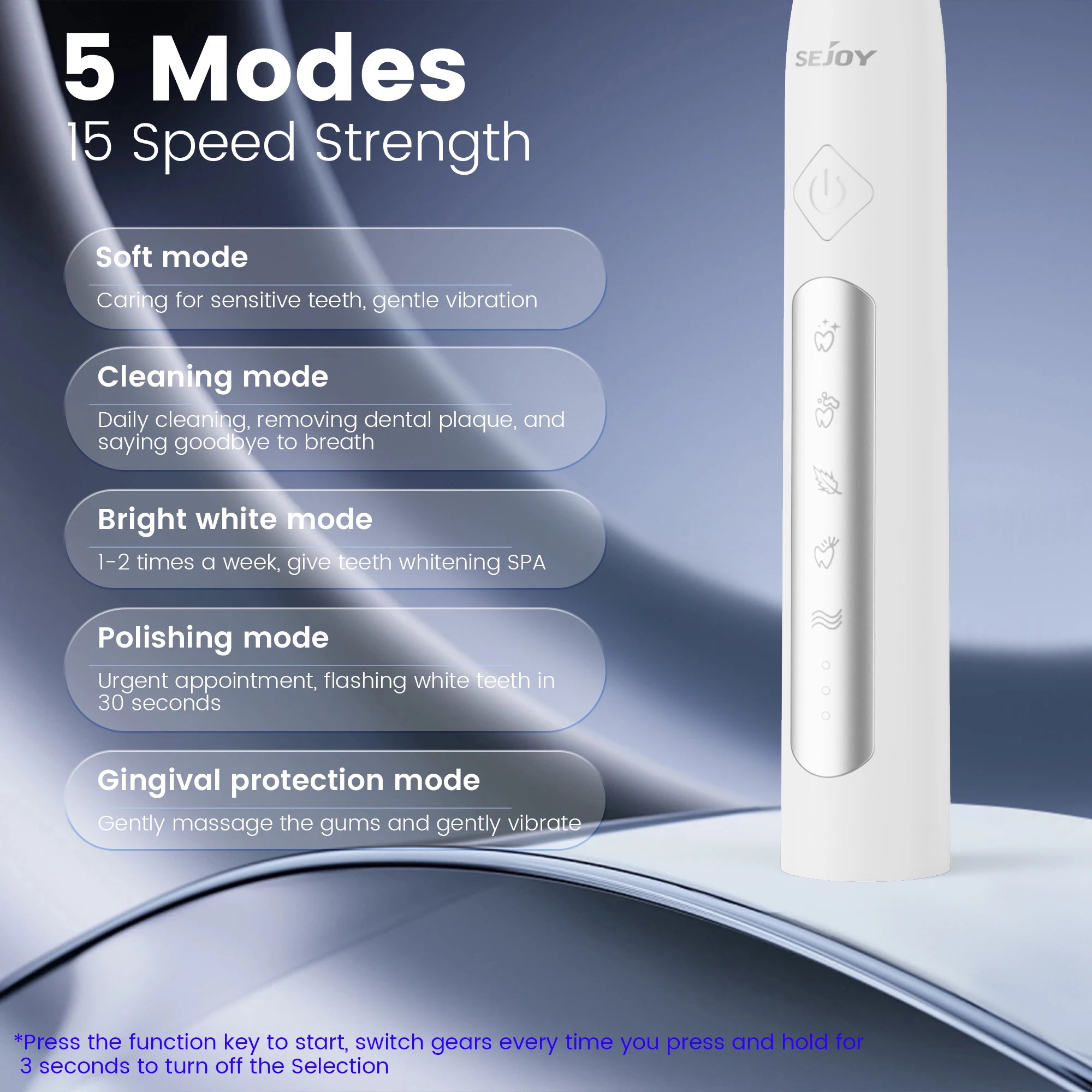 SEJOY Sonic Electric Toothbrush for Adults with 10 Brush Heads, Sonic Electric Tooth brush with 38000 VPM Deep Clean 15 Modes, Rechargeable