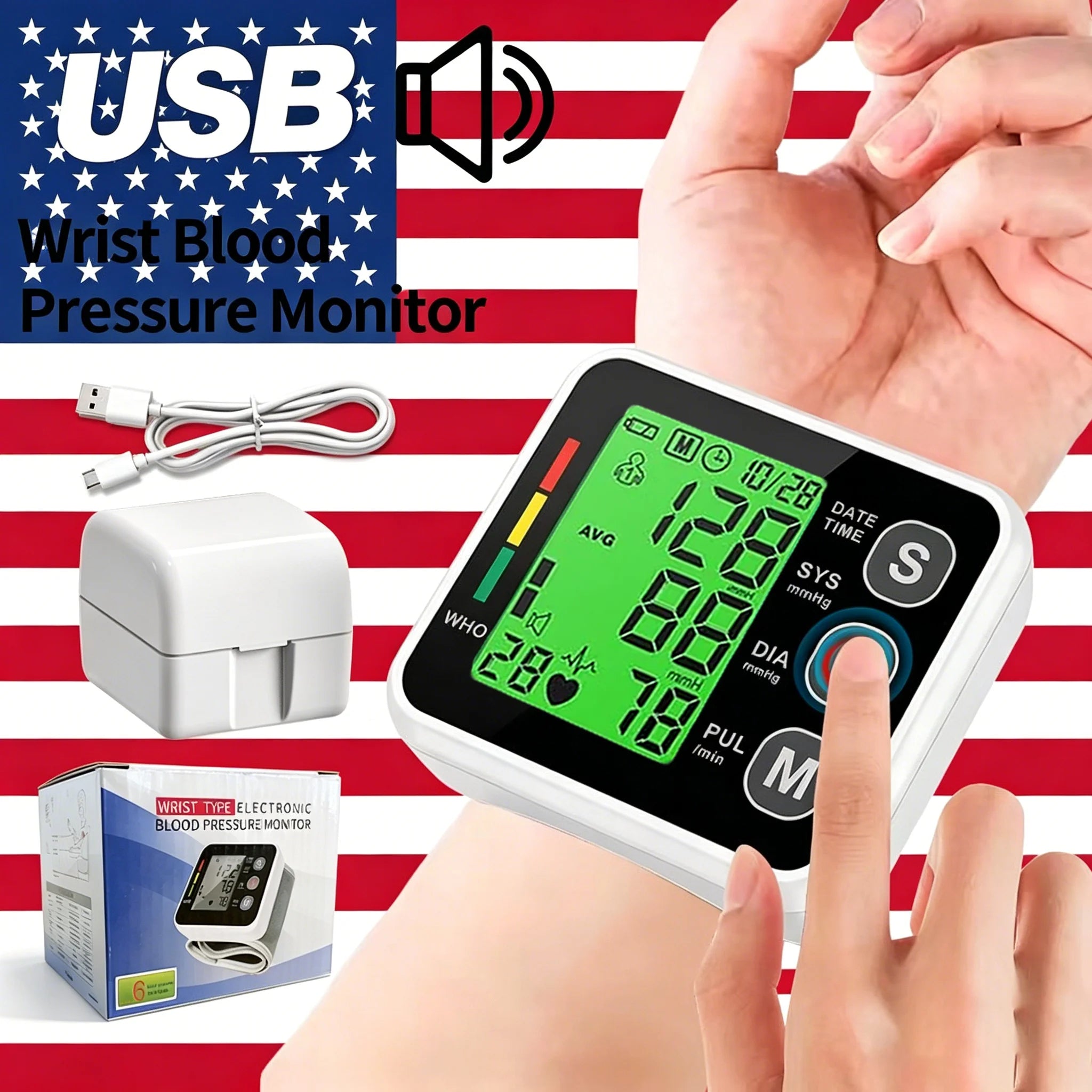 Digital Tensiometer Health Medical BP Sphygmomanometer Wrist Cuff Digital Blood Pressure Monitor Heart Rate Pulse Meter Tonomete