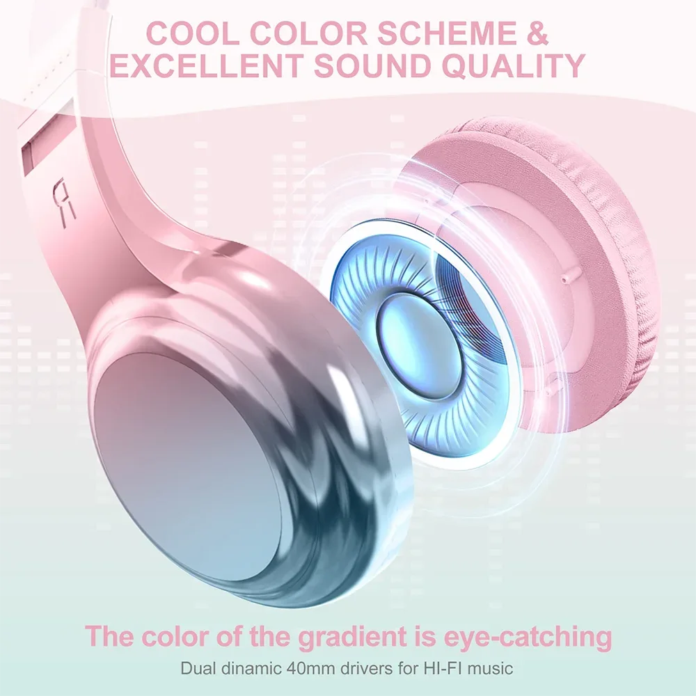 Kids Headphones Wired for School 85/94dB Volume Limiter Foldable Stereo Sound Headset with Mic for Kids Girls Learning Tablet PC Tidesmit