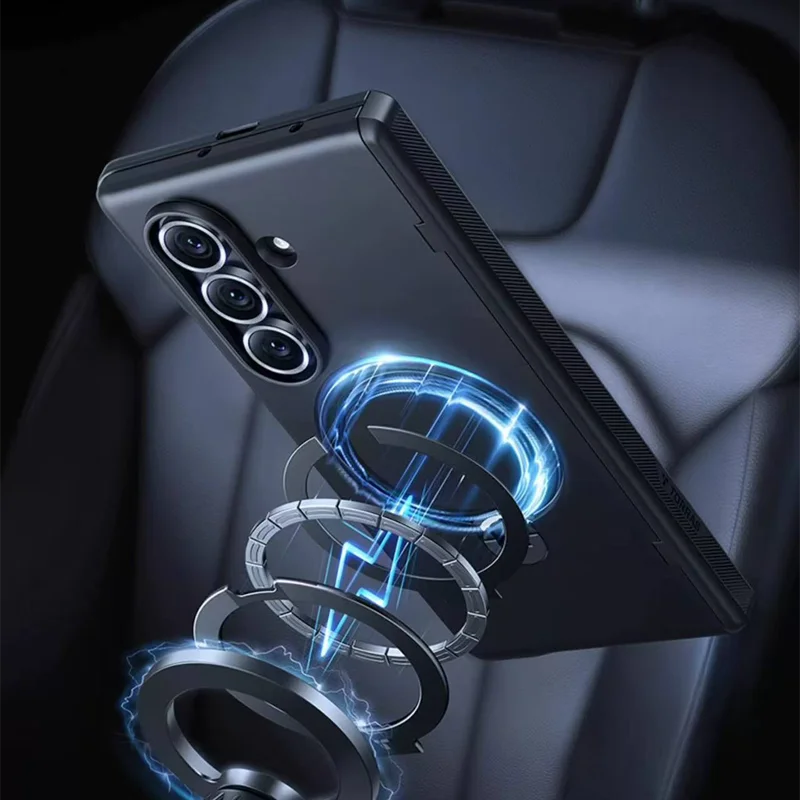 Samsung Z Fold 7 Case with Kickstand - Transparent Black Military Protection Tidesmit