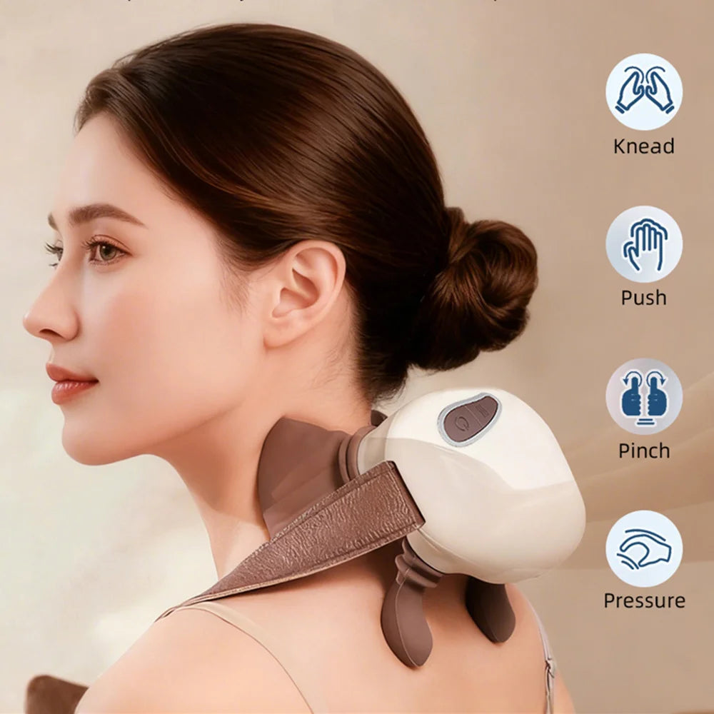 4D Electric Neck and Shoulder Massager with Heat Therapy - White Back Massage Instrument Tidesmit