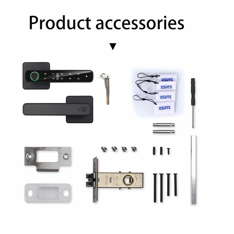 XSDTS Tuya Handle Fingerprint Key Card Digital Smart Door Lock Keypad Key Entry Electronic Lock Home House Apartment