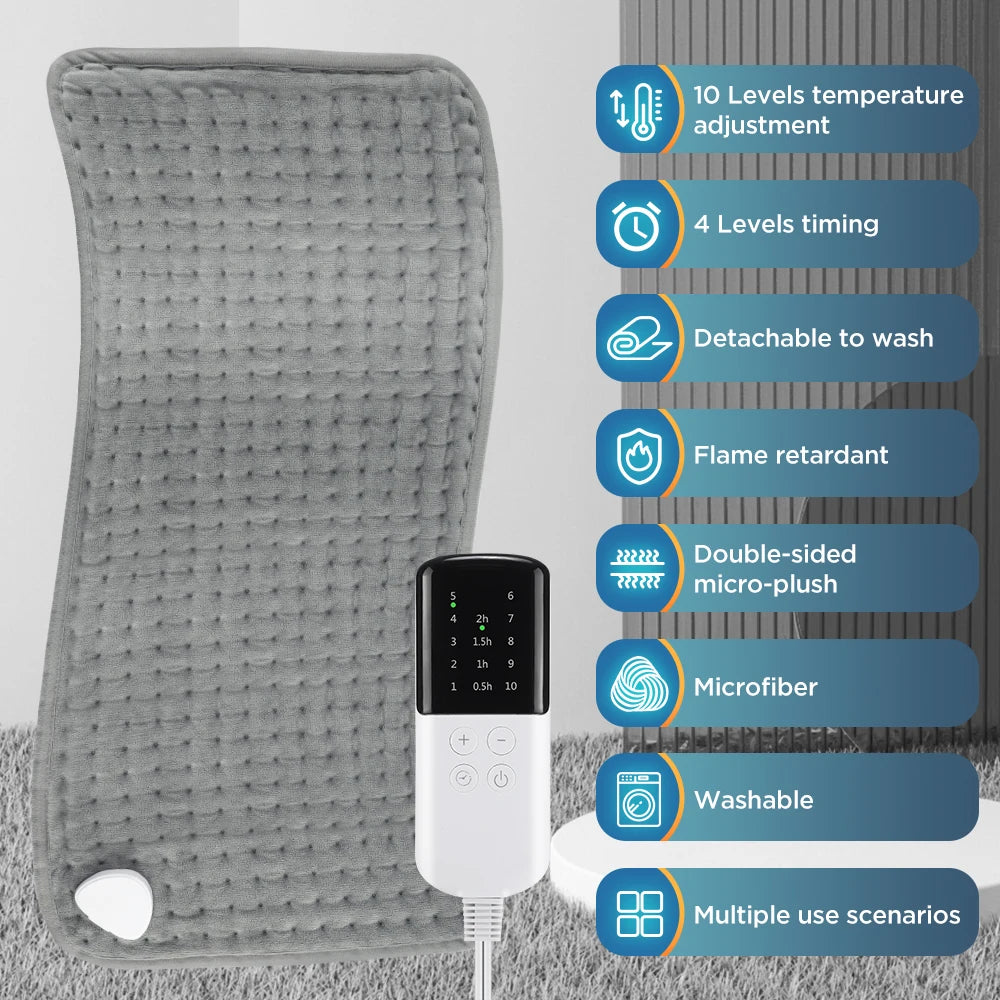 Electric Heating Pad for Muscle Relief - 10 Heat Settings & 4 Timers Body Shaping Massage Equipment Tidesmit