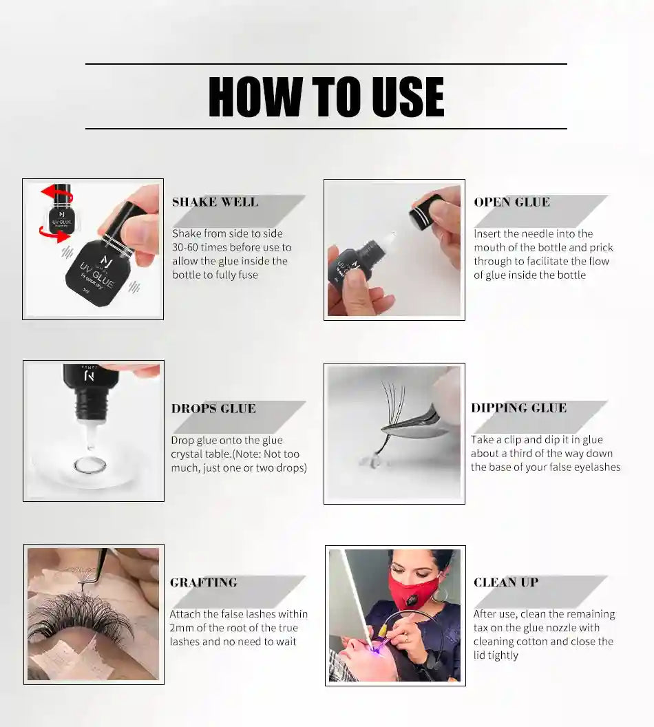 UV Eyelash Extension Glue 5ml - 0.1s Fast Dry Strong Hold Eye Massage Instrument Tidesmit