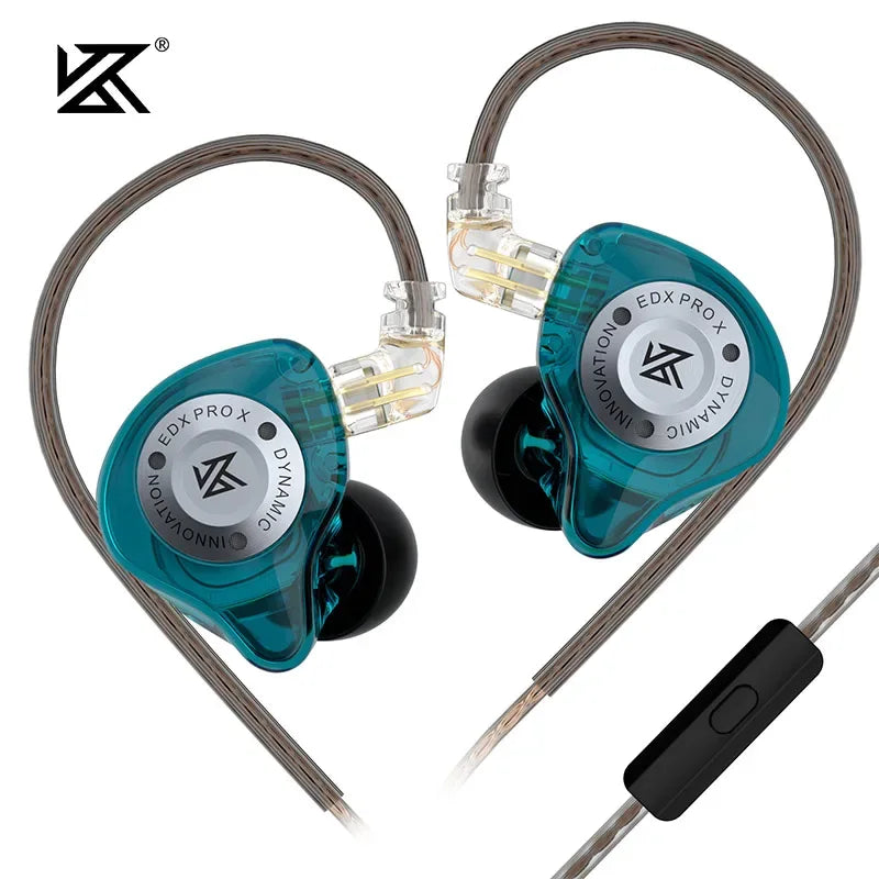 KZ EDX PRO X Wired Earphones Dynamic Drive HiFi Stereo Bass Sound Earbud Music Noise Cancelling Gaming Headset Detachable Cable Cyan MIC Tidesmit