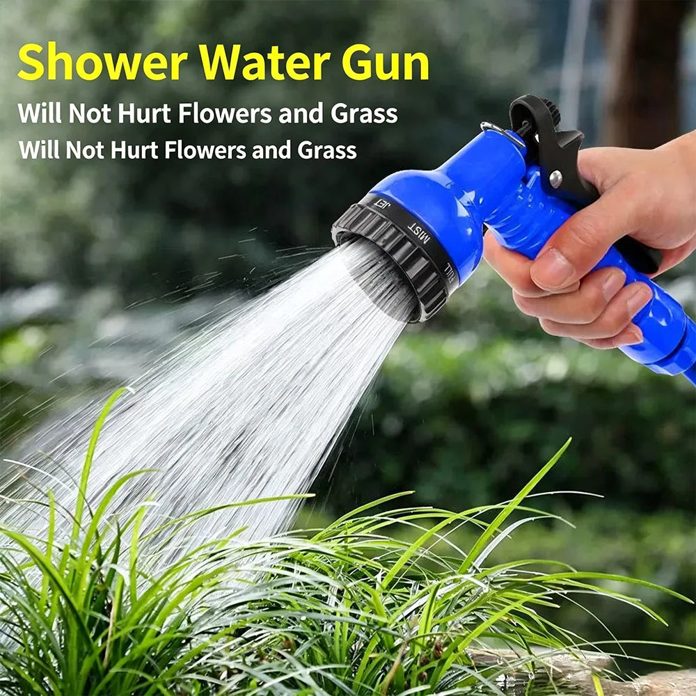 25FT-100FT Telescopic Expandable Garden Hose Kit High Pressure Spray Gun 7 Nozzle Pattern for Car Washing Yard Watering Cleaning