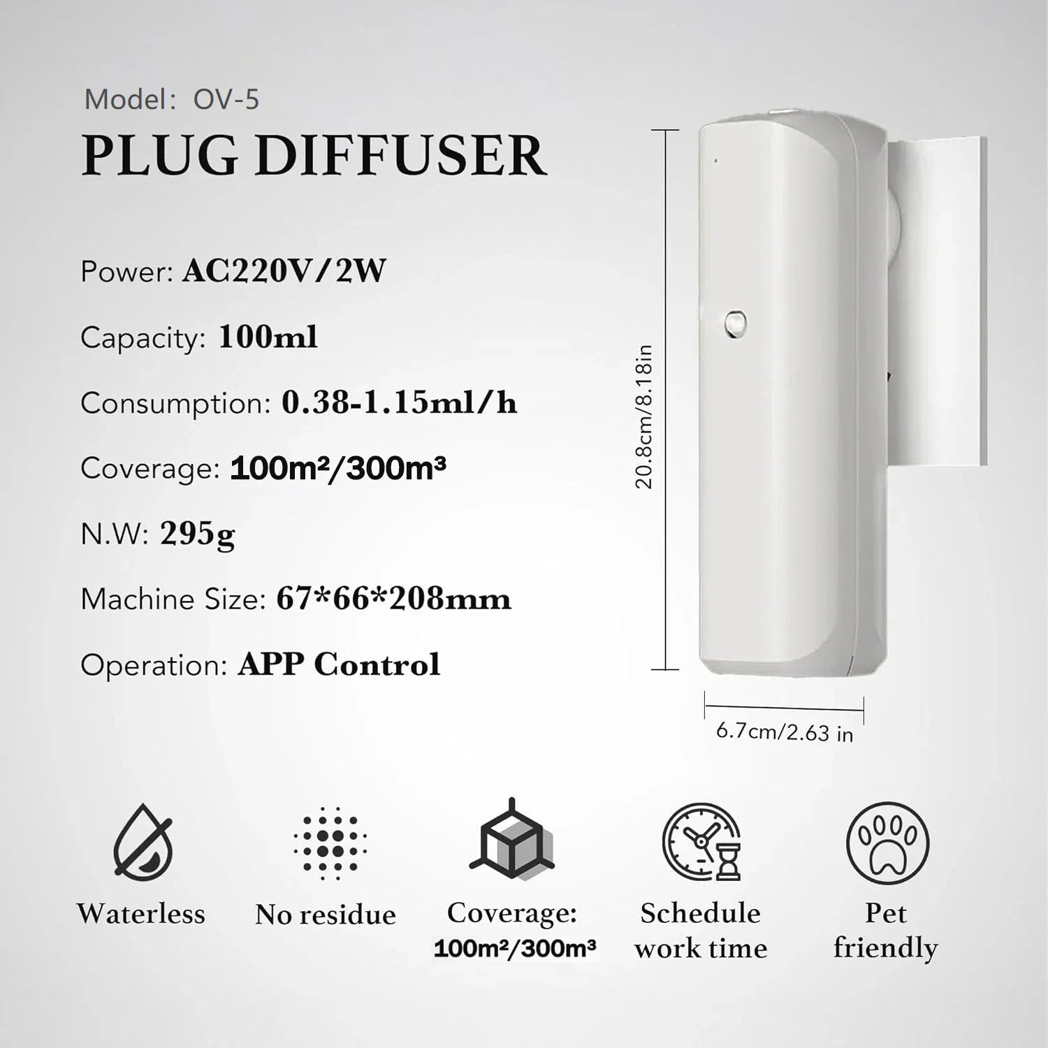 Smart Waterless Essential Oil Diffuser 300m³ Scent Air Machine Portable Scent Diffuser Plug-in Wall for Large Room Home Office