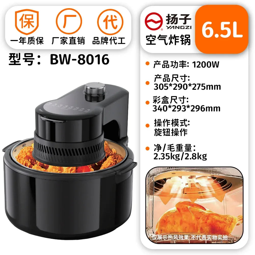 Black 6.5L air fryer with top dial control and front viewing window