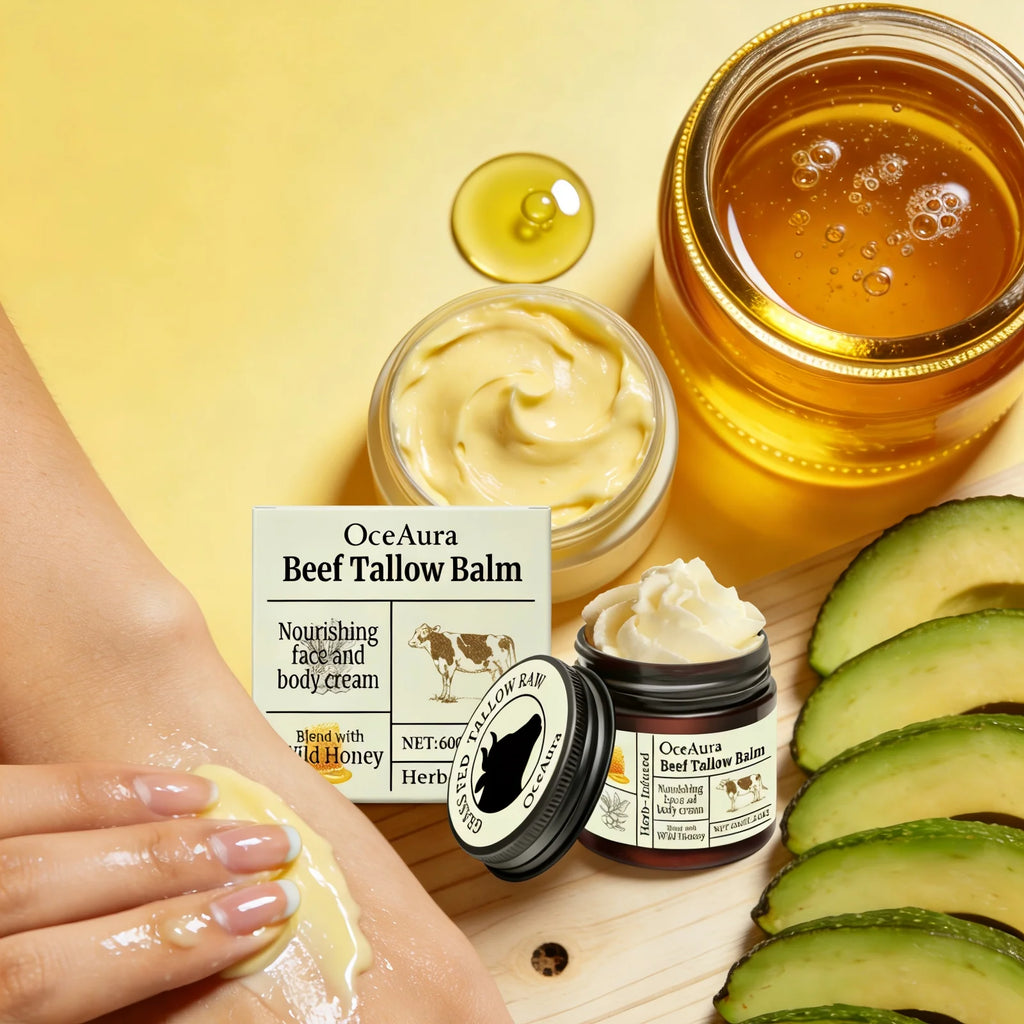 OceAura Beef Tallow Honey Balm Smooth Skin Barrier Repair Care Anti Cracking Body Moisturizer Olive Oil Nourishing Face Cream