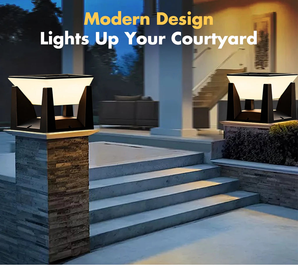 Solar Garden Lawn Decor Light Outdoor Solar Post Light Solar Pillar Column Light Modern LED Fence Deck Cap Lamp IP65 Waterproof